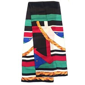 VTG 1989 Liz Claiborne 100% Silk Rect Scarf Jewel Tone Nautical Made in Japan